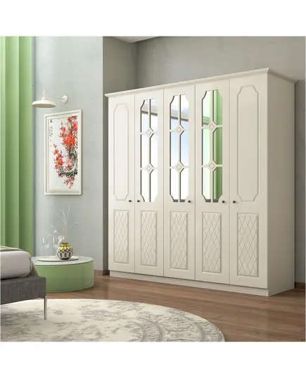 Zenio Aspendos 5 Door Mirrored Wardrobe White – Bulk – Turkish Furniture – Zenio Mobilya - TijaraHub