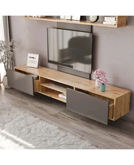 Zenio Assos Tv Unit 180 cm - Anthracite & Sapphire Oak - B2B – Turkish Furniture – Zenio Mobilya​​​ - TijaraHub