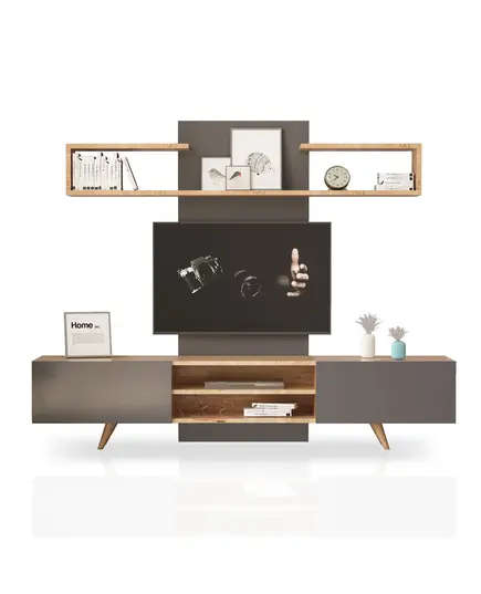 Zenio Assos Tv Unit 180 cm - Anthracite & Sapphire Oak - B2B – Turkish Furniture – Zenio Mobilya​​​ - TijaraHub