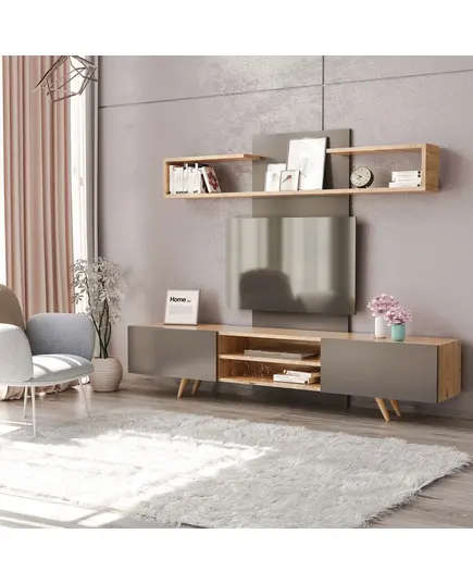 Zenio Assos Tv Unit 180 cm - Anthracite & Sapphire Oak - B2B – Turkish Furniture – Zenio Mobilya​​​ - TijaraHub