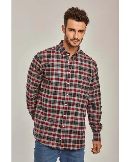 Long Sleeve Checkered Shirt - Wholesale - Dark Red - Dalydress TijaraHub