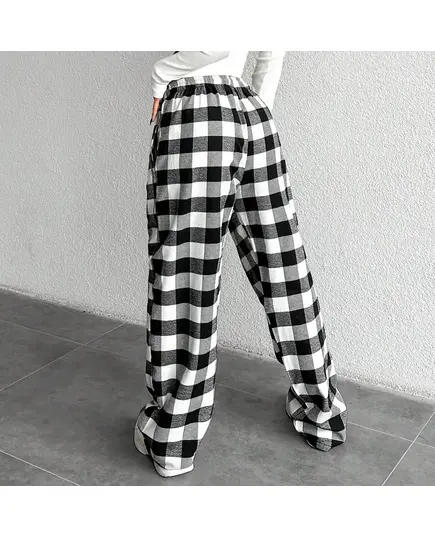 Checkered Woven Women Trousers - Wholesale - Black & White - Erdil Tekstil TijaraHub