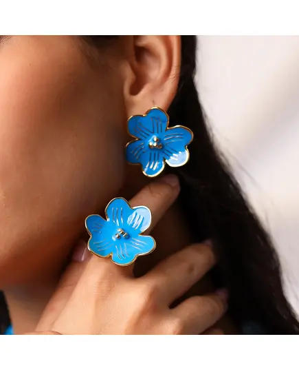 Blue Flower Earrings - Handmade Jewelry - B2B - Plated Egyptian Gold 18k - Model: Y.BB 0045 - Tijarahub