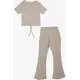 Beige Elastic Set - Top & Pants - Girls' Wear - 90% Cotton 10%​ Lycra