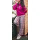 Stylish Fuchsia Puff Sleeve Pajama Set - Wholesale Women's Clothing - Cotton - High Quality - Tijarahub