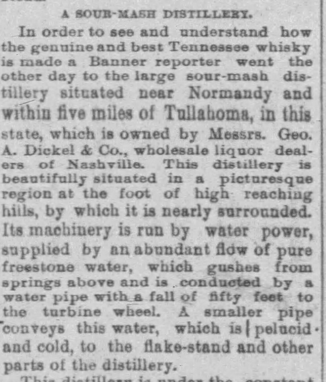 George Dickel Distillery - c1889 article