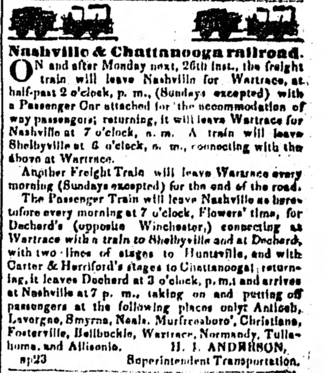 Allisonia (Estill Springs Tennessee) Newspaper article 1852