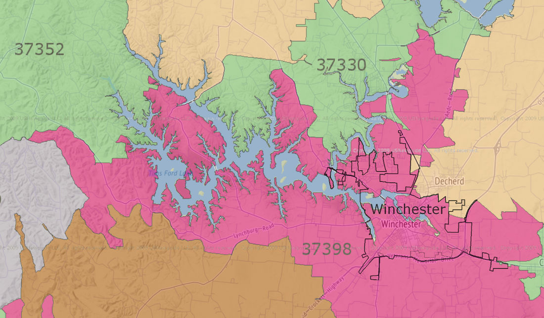 Map of Winchester on Tims Ford Lake 