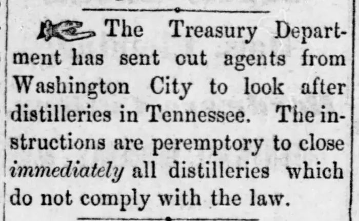 Lynchburg Distilleries closing - Fayetteville Observer April 1867