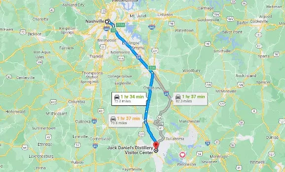 How far is jack daniels from Nashville