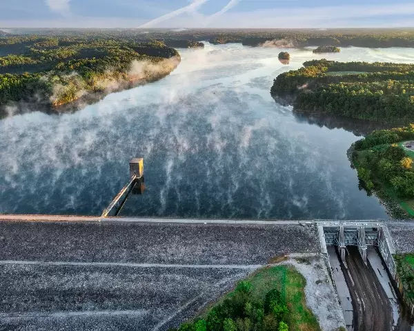 Tims Ford Dam in the morning at Tims Ford Lake