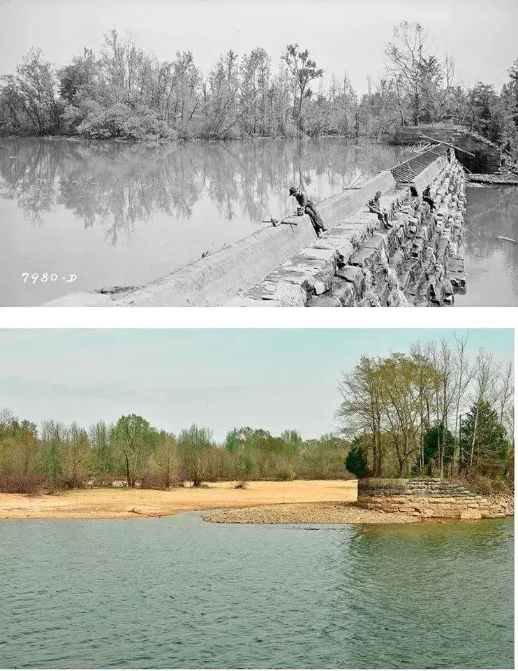The Estill Springs Dam for Elk River -- now Tims Ford Lake - then and now
