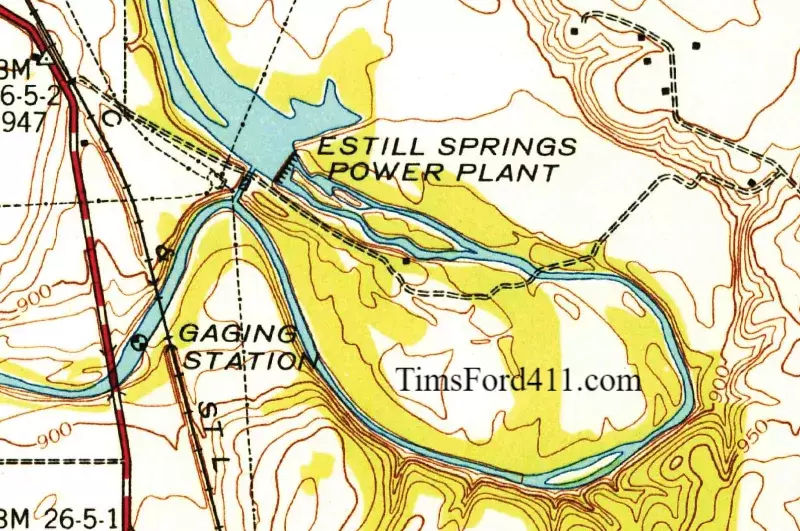 1942 Elk River / Tims Ford Lake Map showing Estill Springs