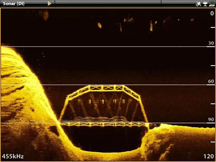 A sonar view of the Willis Lake Bridge under Tims Ford Lake