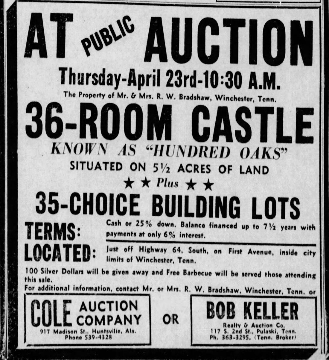 Hundred Oaks Castle Winchester TN Piece of History