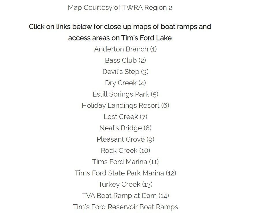 Tims Ford Lake Boat Ramps - Tims Ford Area Tims Ford Lake Area ...