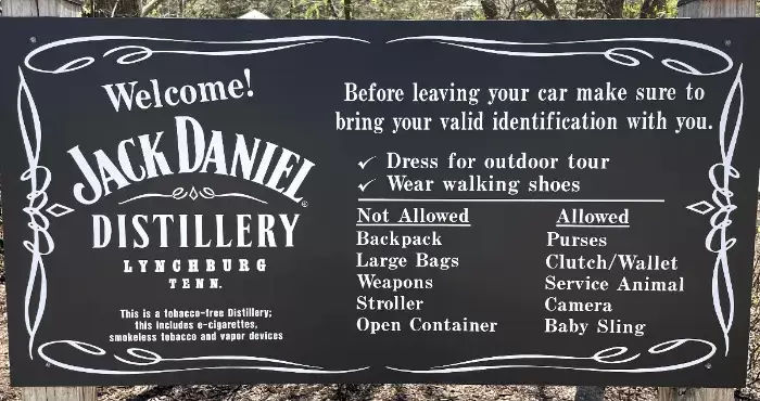 Jack Daniels distillery tour sign