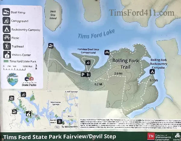 Boiling Fork Trail Map on Tims Ford State Park