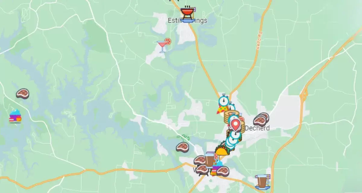 Winchester TN Map of Restaurants