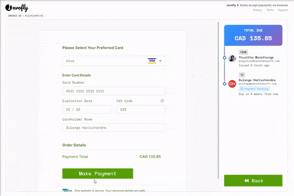 Invofly payment successful