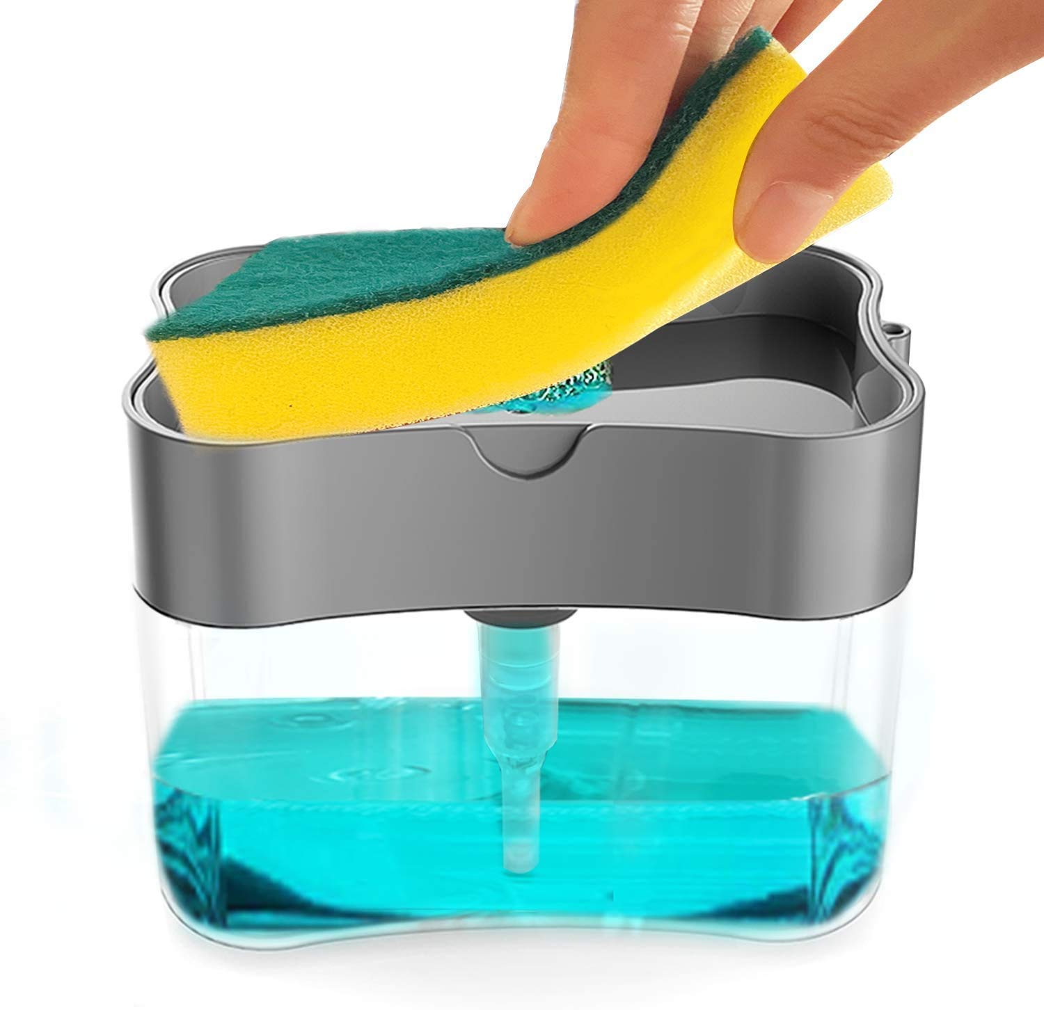 Soap Pump Dispenser for Dishwasher Liquid, Soap, Sponge Holder (385ml) Free Sponge