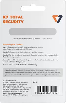 K7 Total Security 1 User 1 Year  (Voucher) 