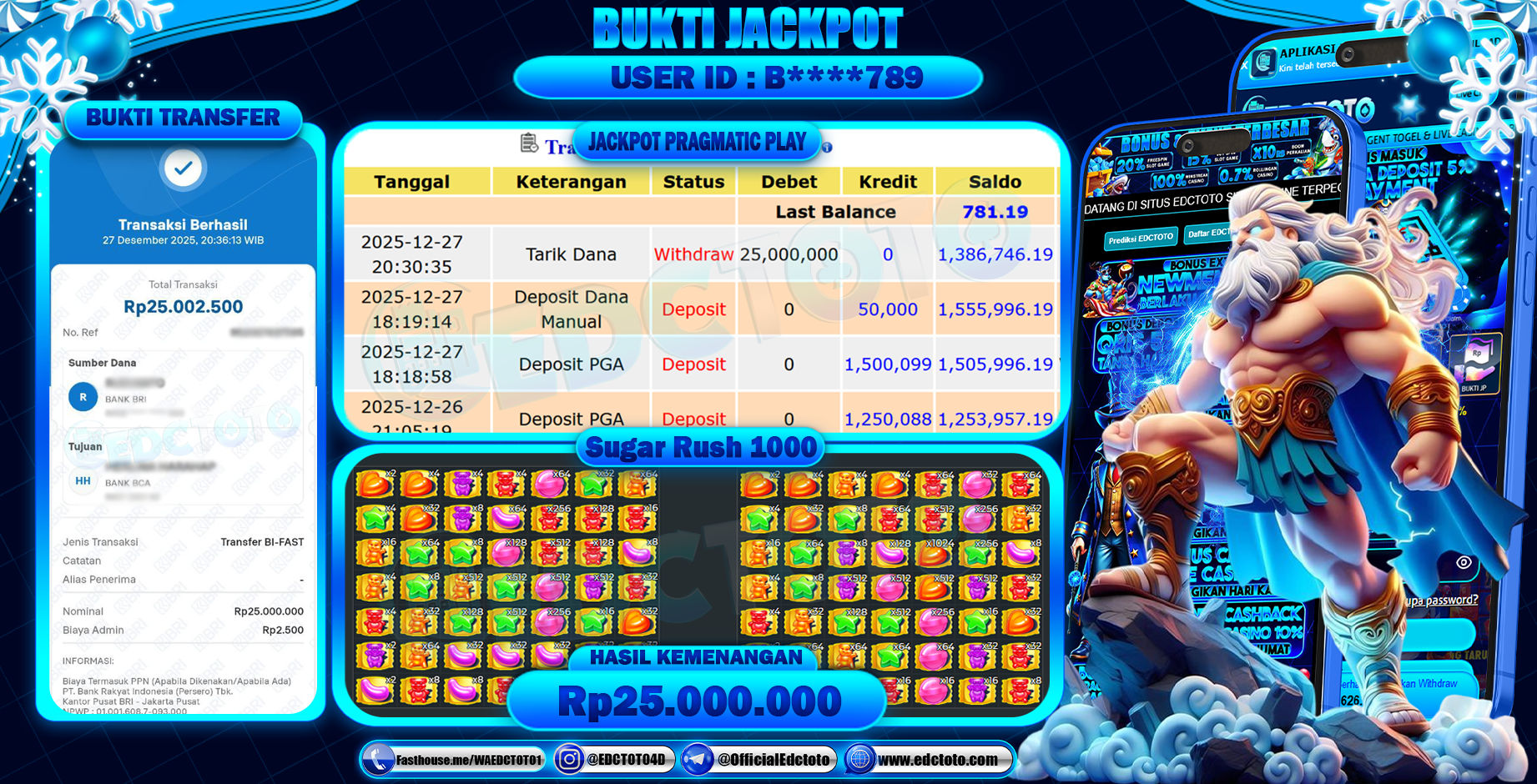 EDCTOTO JACKPOT Rp.25.000.000,- DIBAYAR LUNAS. PERMAINAN SLOT SUGER RUSH 1000(PRAGMATIC PLAY)