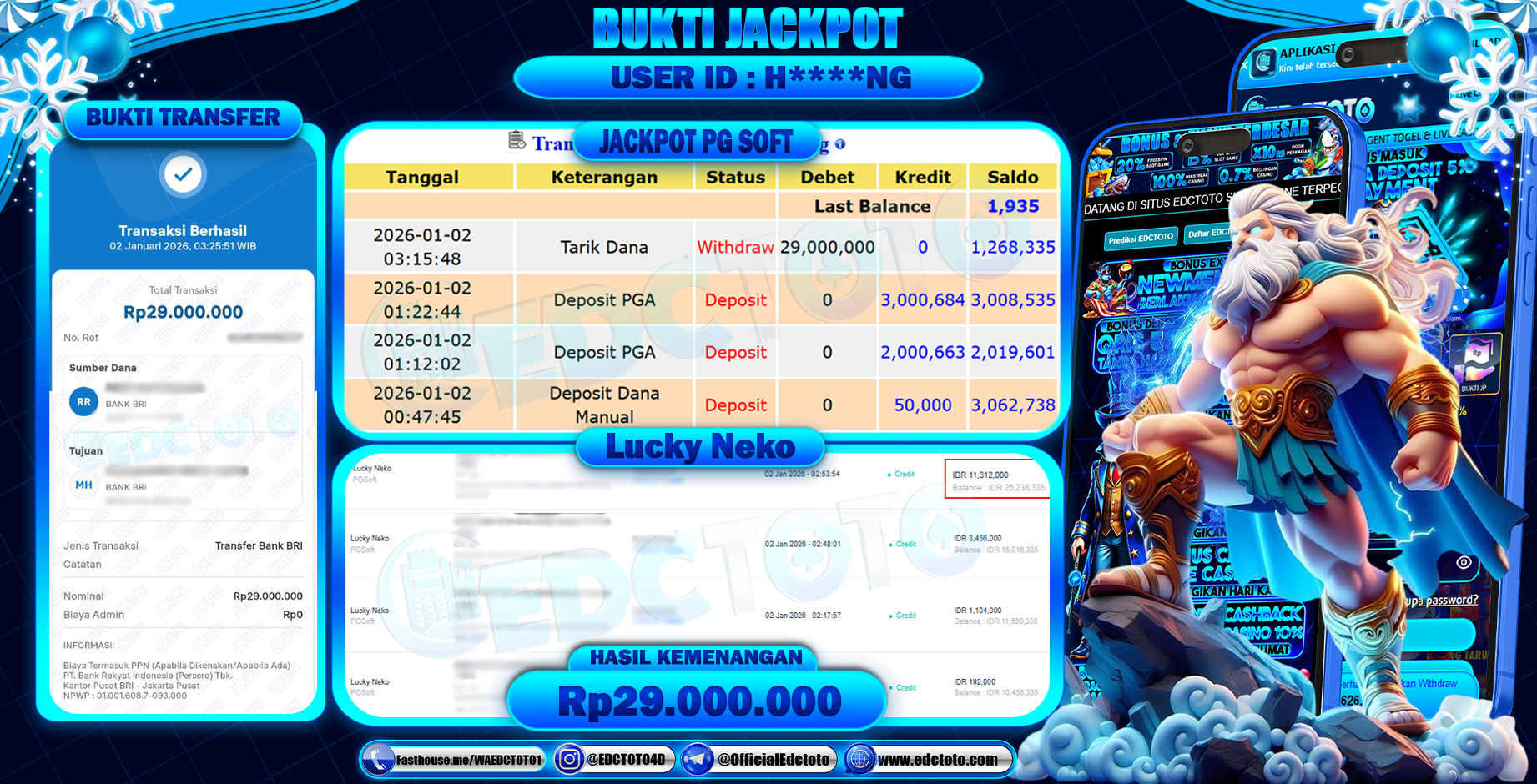 EDCTOTO JACKPOT Rp.29.000.000,- DIBAYAR LUNAS. PERMAINAN SLOT LUCKY NEKO(PG SOFT)