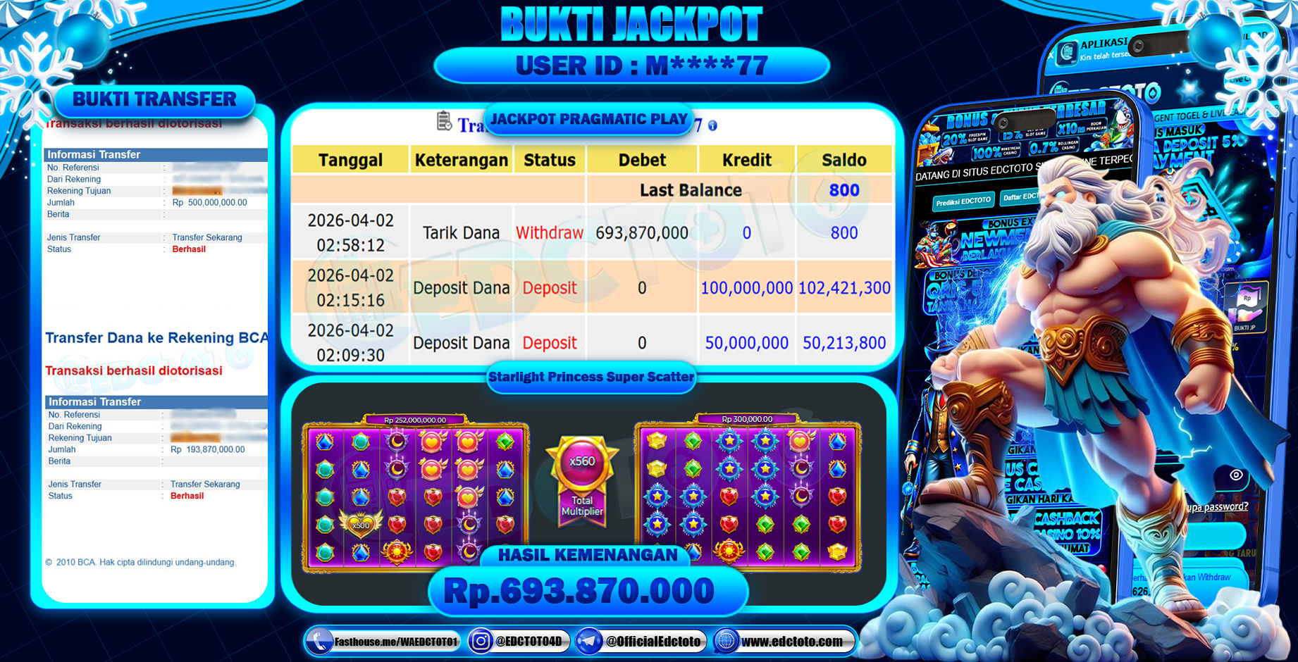 EDCTOTO JACKPOT Rp.693.870.000,- DIBAYAR LUNAS. PERMAINAN SLOT STARLIGHT PRINCESS  SUPER SCATTER(PRAGMATIC PLAY)