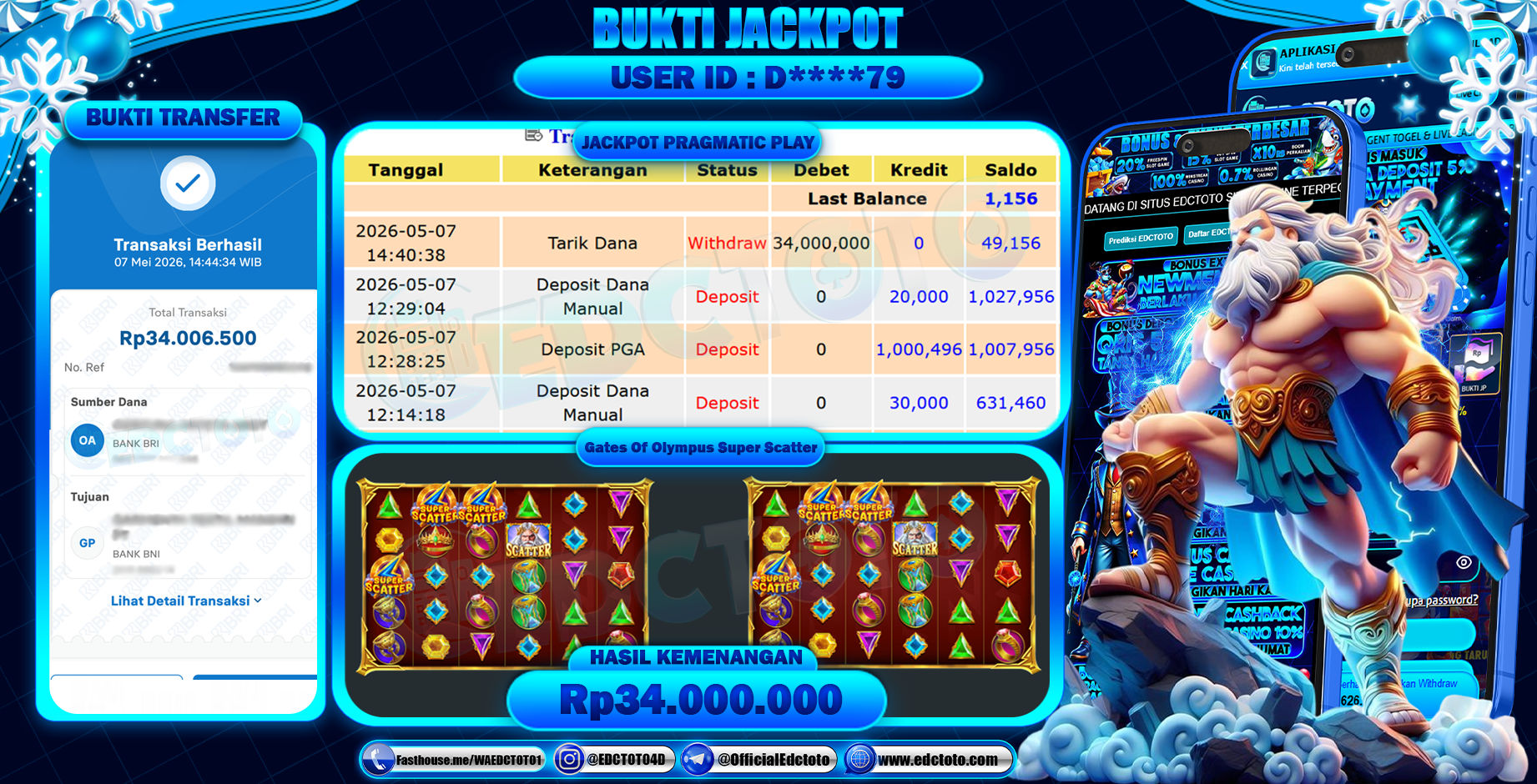EDCTOTO JACKPOT Rp34.000.000,- DIBAYAR LUNAS. PERMAINAN SLOT GATES OLYMPUS SUPER SCATTER(PRAGMATIC PLAY)