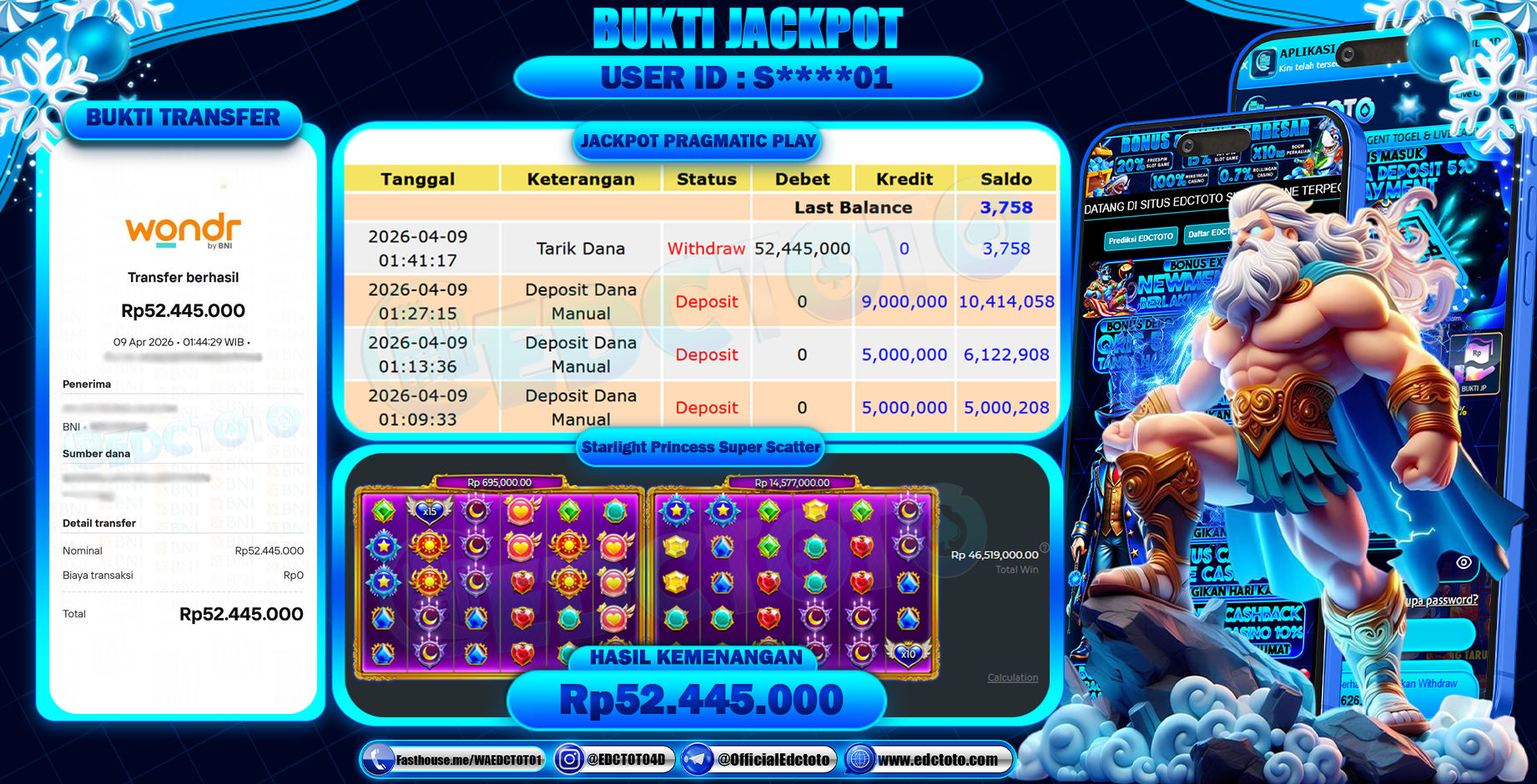 EDCTOTO JACKPOT Rp.52.445.000,- DIBAYAR LUNAS. PERMAINAN SLOT STARLIGHT PRINCESS SUPER SCATTER(PRAGMATIC PLAY)
