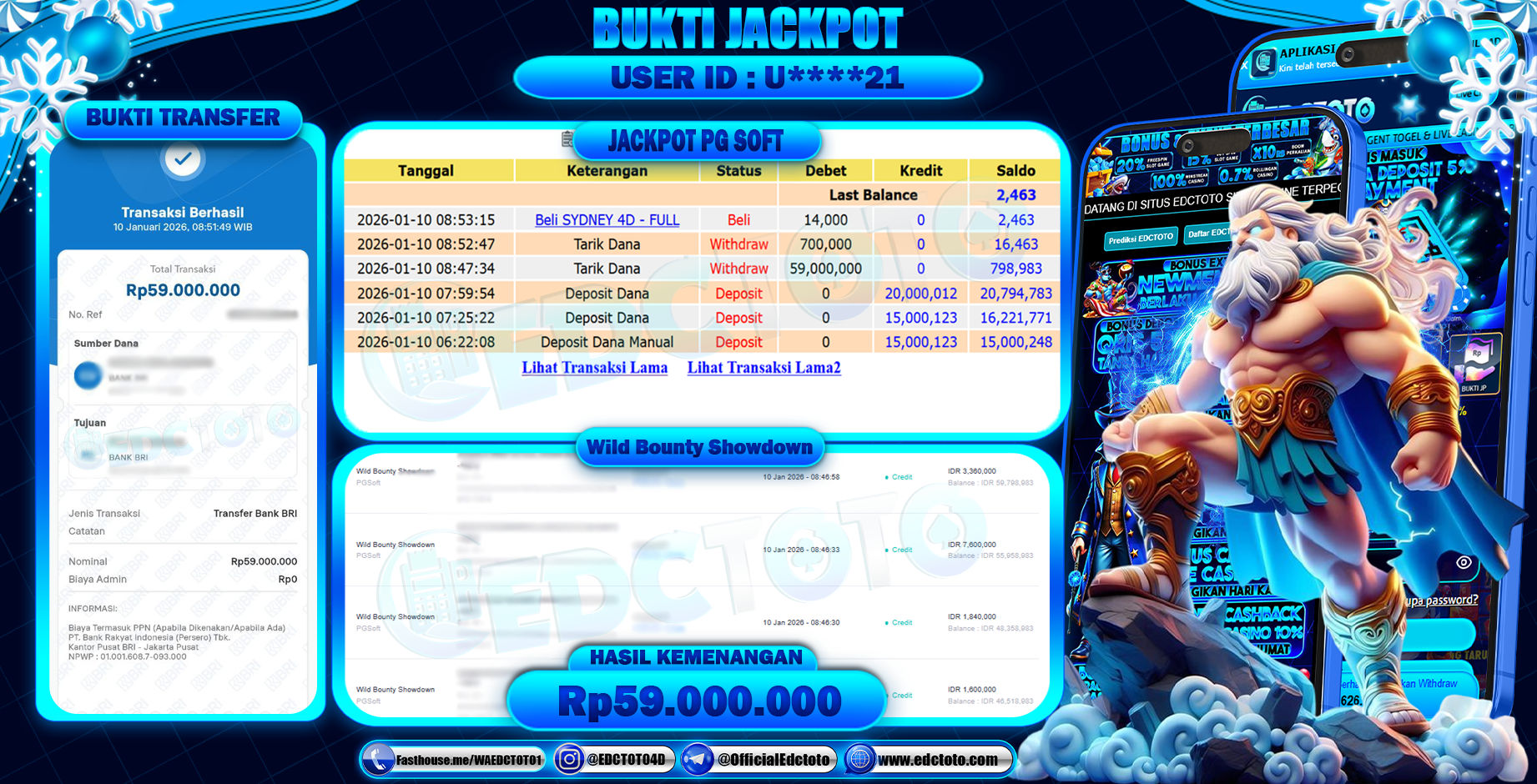 EDCTOTO JACKPOT Rp.59.000.000,- DIBAYAR LUNAS. PERMAINAN SLOT WILD BOUNTY SHOWDOWN(PG SOFT)