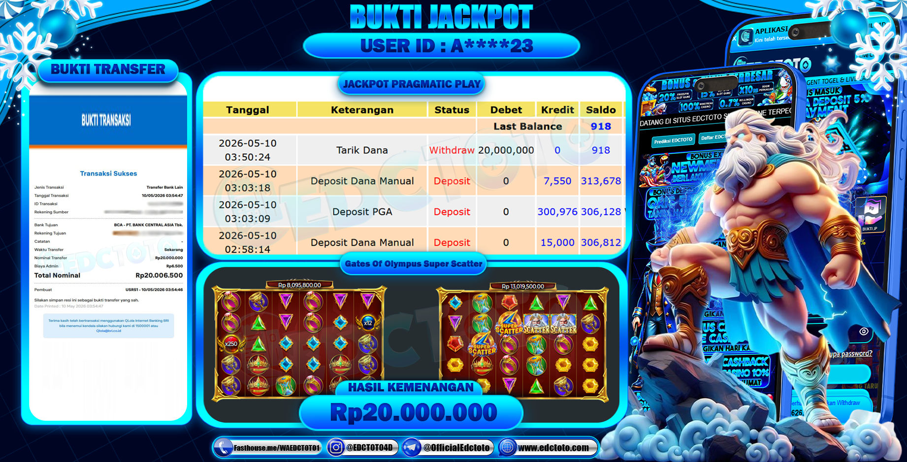 EDCTOTO JACKPOT Rp20.000.000,- DIBAYAR LUNAS. PERMAINAN SLOT GATES OLYMPUS SUPER SCATTER(PRAGMATIC PLAY)