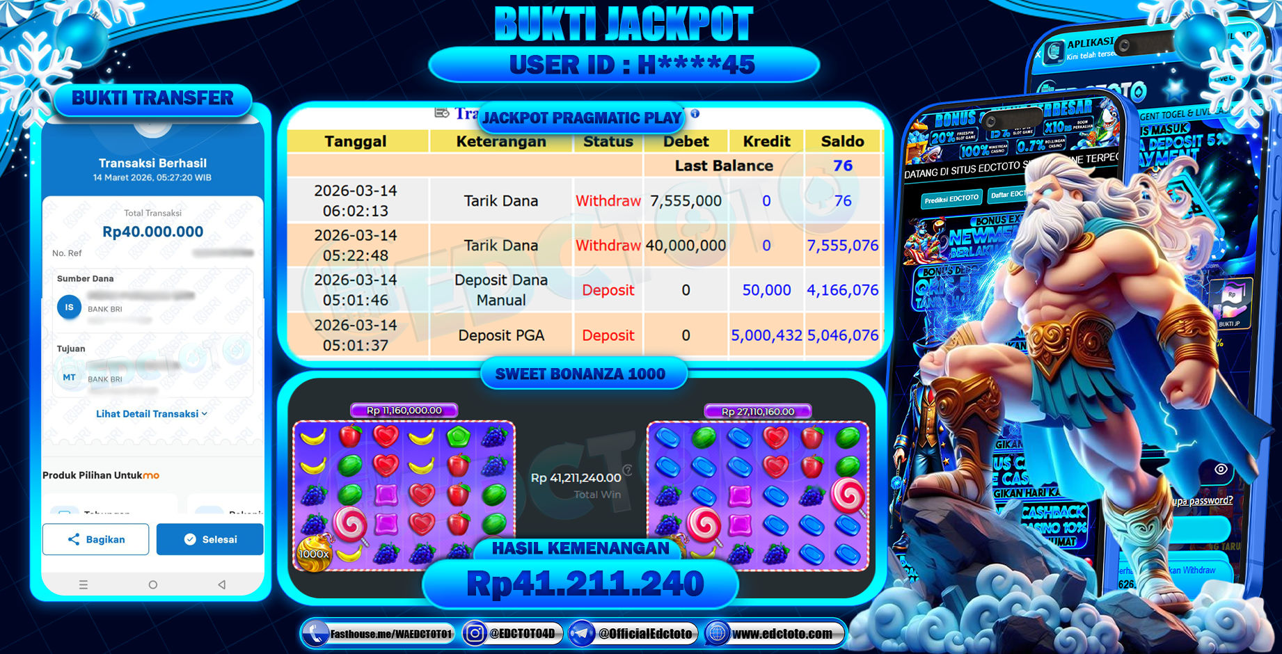 EDCTOTO JACKPOT Rp.40.000.000,- DIBAYAR LUNAS. PERMAINAN SLOT SWEET BONANZA 1000(PRAGMATIC PLAY)