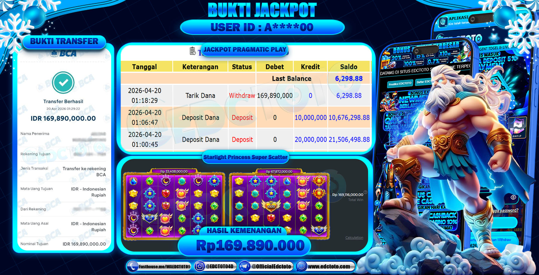 EDCTOTO JACKPOT Rp.169.890.000,- DIBAYAR LUNAS. PERMAINAN SLOT STARLIGHT PRINCESS SUPER SCATTER(PRAGMATIC PLAY)