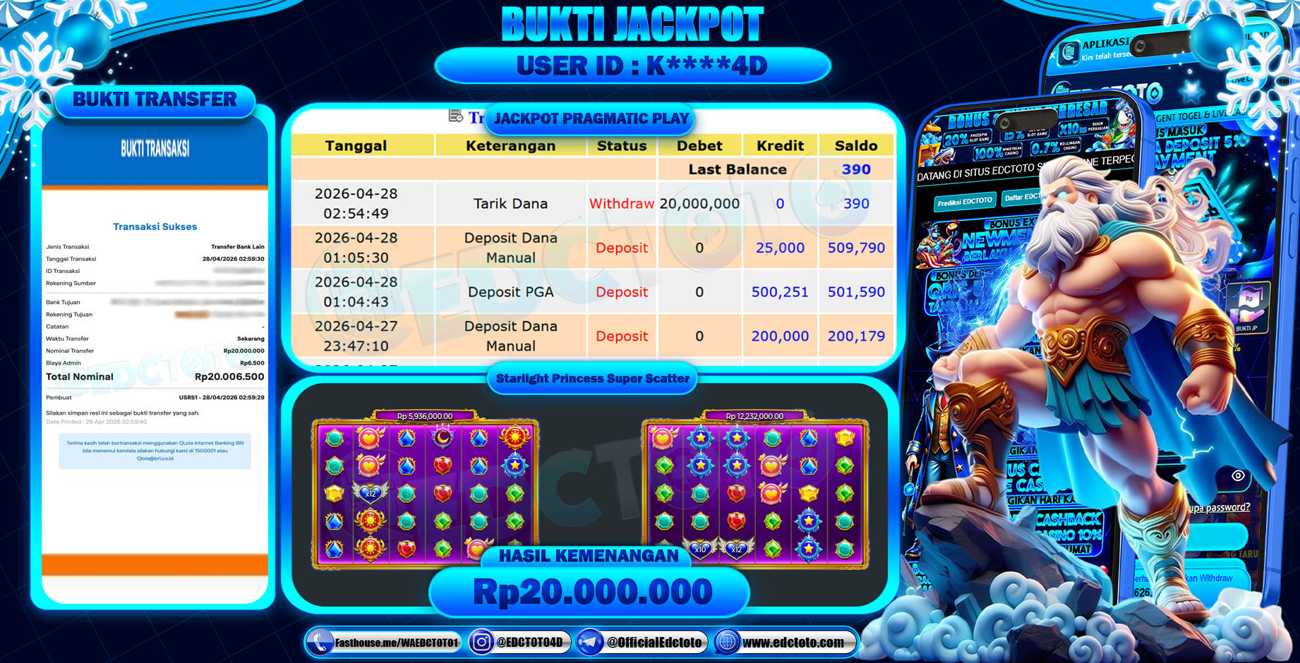 EDCTOTO JACKPOT Rp.20.000.000,- DIBAYAR LUNAS. PERMAINAN SLOT STARLIGHT PRINCESS SUPER SCATTER(PRAGMATIC PLAY)