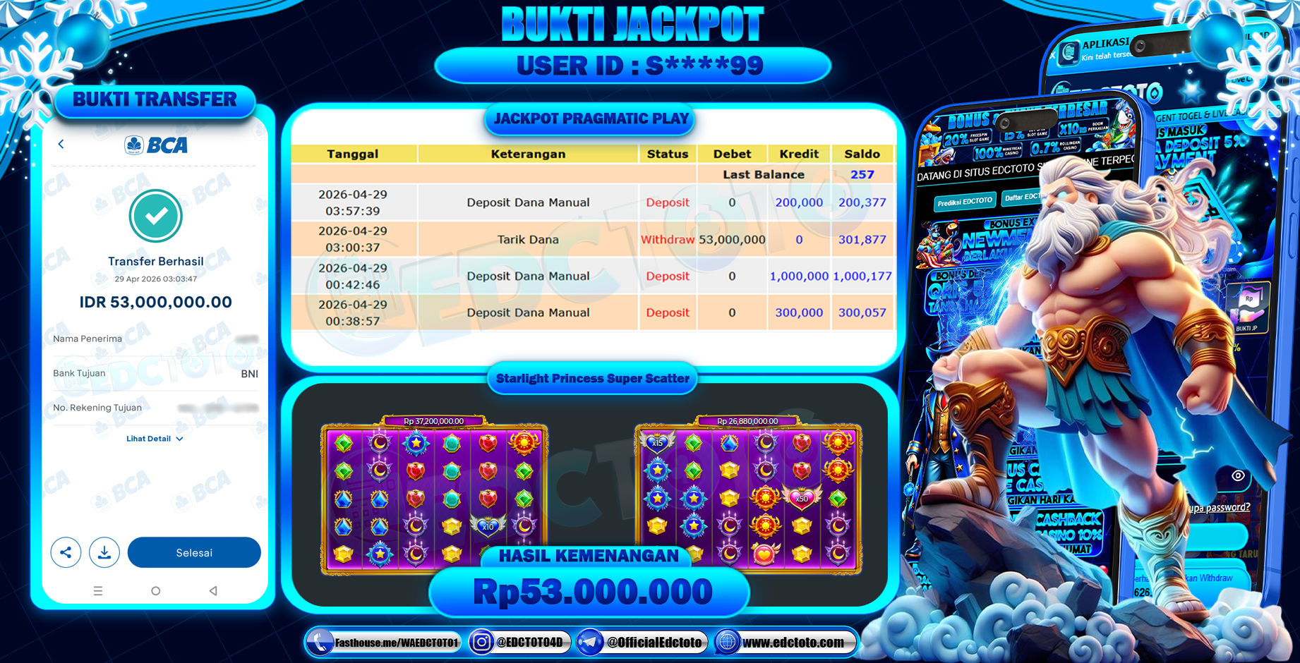 EDCTOTO JACKPOT Rp.53.000.000,- DIBAYAR LUNAS. PERMAINAN SLOT STARLIGHT PRINCESS SUPER SCATTER(PRAGMATIC PLAY)