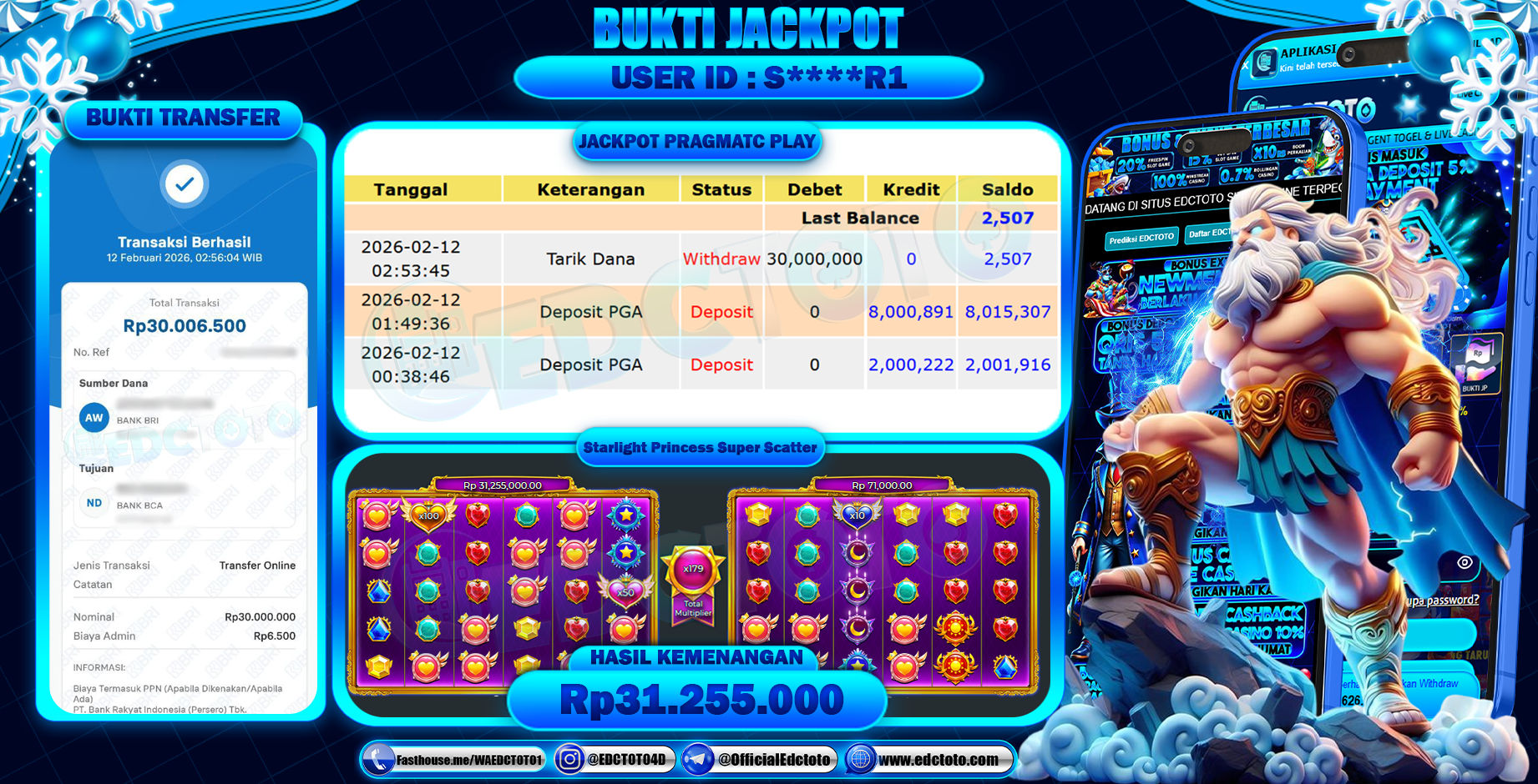 EDCTOTO JACKPOT Rp.30.000.000,- DIBAYAR LUNAS. PERMAINAN SLOT STARLIGHT PRINCESS SUPER SCATTER (PRAGMATIC PLAY)
