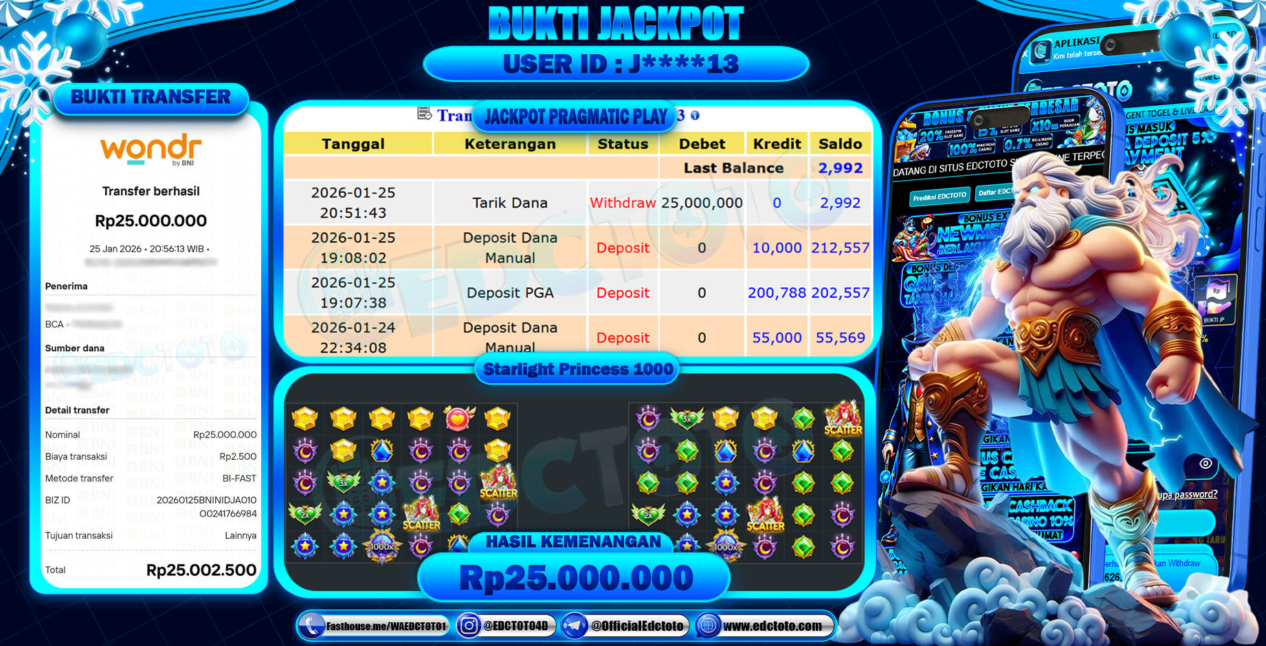 EDCTOTO JACKPOT Rp.25.000.000,- DIBAYAR LUNAS. PERMAINAN SLOT STARLIGHT PRINCESS 1000(PRAGMATIC PLAY)