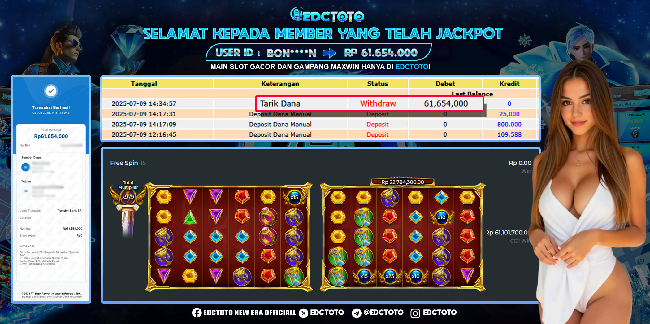 🎉 Selamat kepada Member EDCTOTO atas Jackpot 61 Juta di Gates Of Olympus Super Scatter (Pragmatic Play)! 🎉