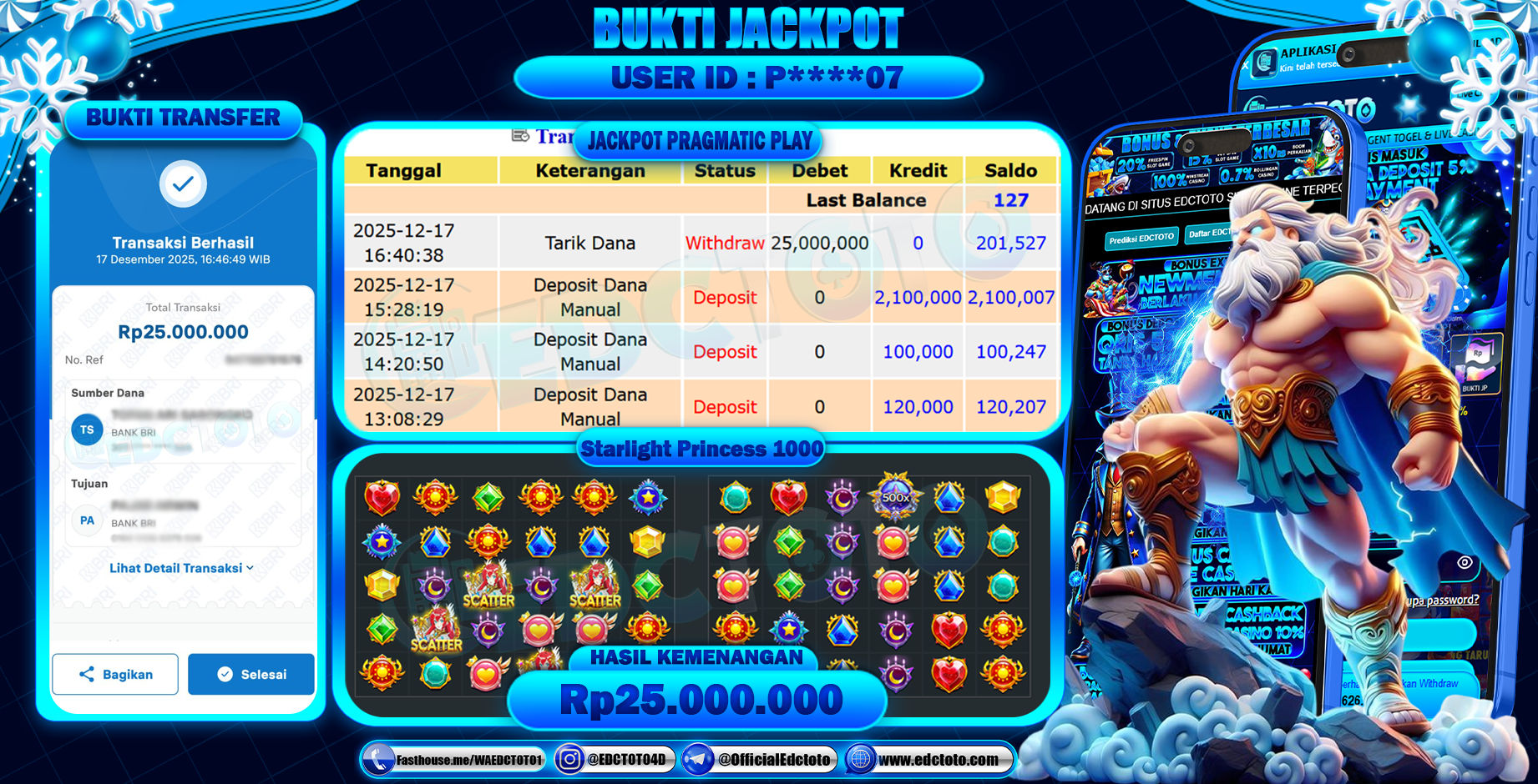 EDCTOTO JACKPOT Rp.25.000.000,- DIBAYAR LUNAS. PERMAINAN SLOT STARLIGHT PRINCESS 1000(PRAGMATIC PLAY)