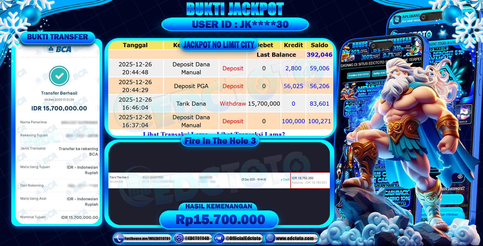 EDCTOTO JACKPOT Rp.15.700.000,- DIBAYAR LUNAS. PERMAINAN SLOT FIRE IN THE HOLE 3(NO LIMIT CITY)