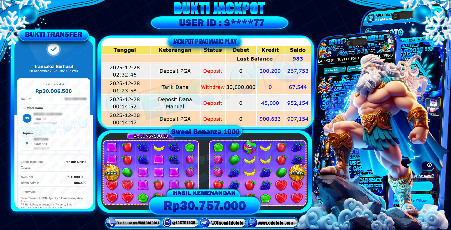 EDCTOTO JACKPOT Rp.30.000.000,- DIBAYAR LUNAS. PERMAINAN SLOT SWEET BONANZA 1000(PRAGMATIC PLAY)
