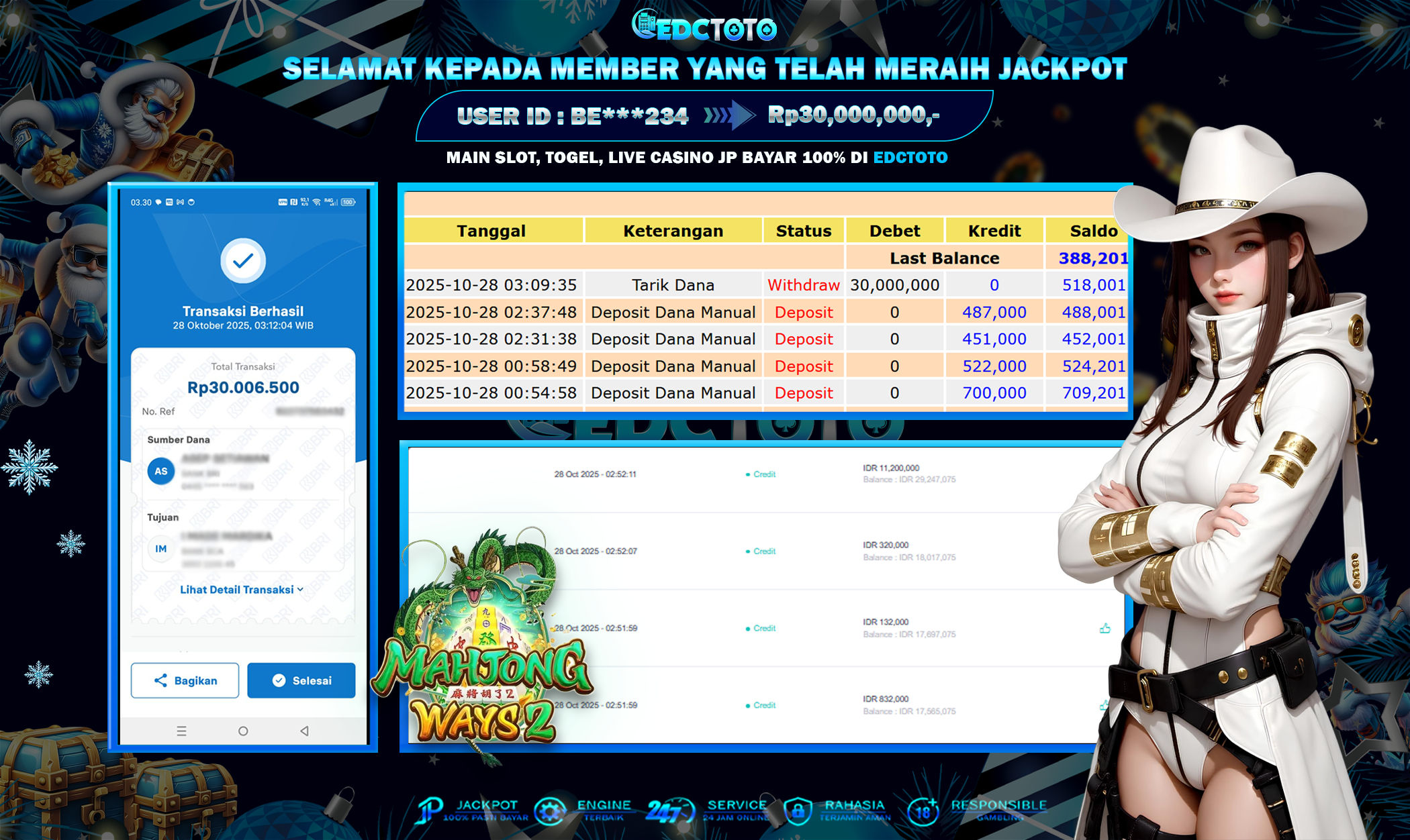 EDCTOTO JACKPOT Rp.30.000.000,- DIBAYAR LUNAS. PERMAINAN SLOT MAHJONG WAYS 2 (PGSOFT)