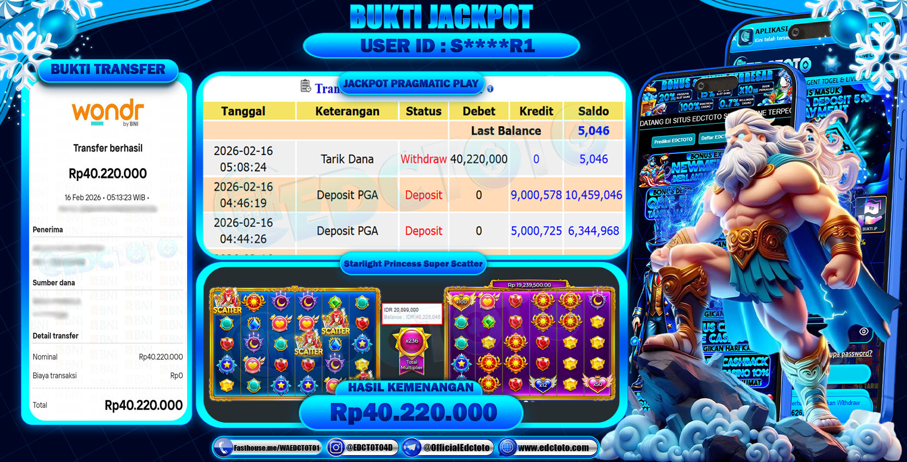 EDCTOTO JACKPOT Rp.40.220.000,- DIBAYAR LUNAS. PERMAINAN SLOT STARLIGHT PRINCESS SUPER SCATTER (PRAGMATIC PLAY)