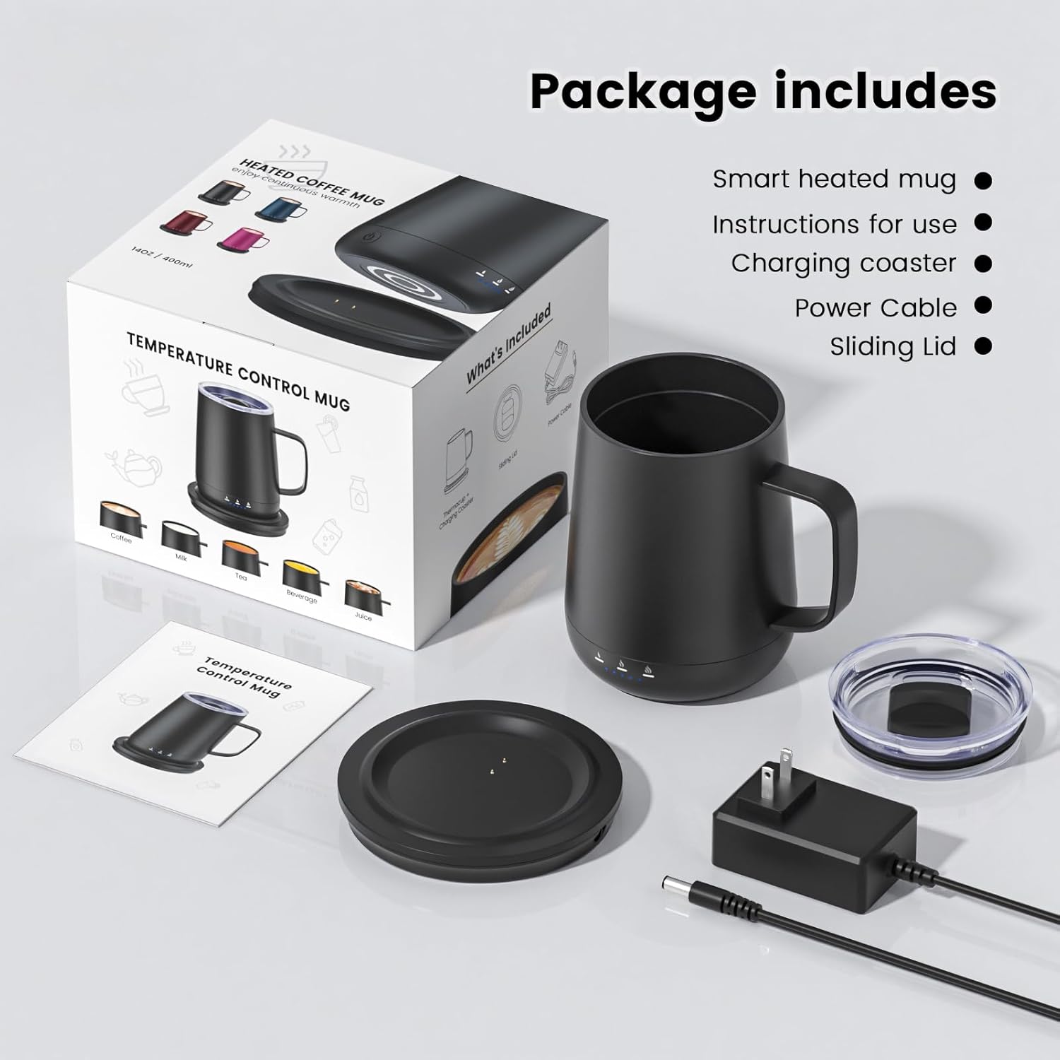 Smart Self Heating Coffee Mug in Black