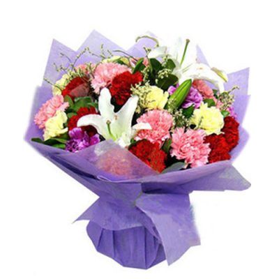 23 mixed color carnations with 3 lilies to vietnam