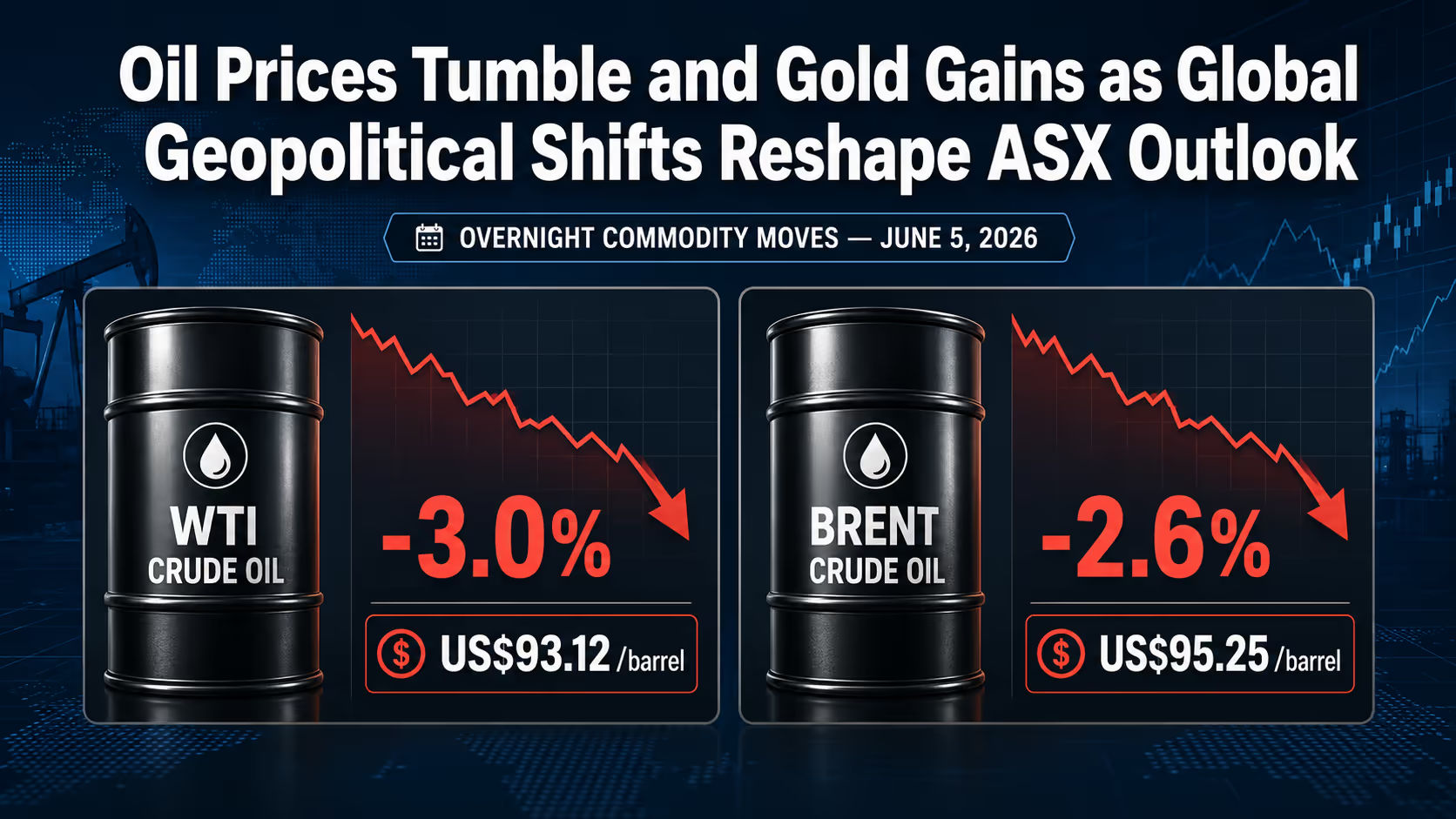 Oil Prices Tumble, Gold Gains on Global Market Movements | AusNZ Finance  Daily