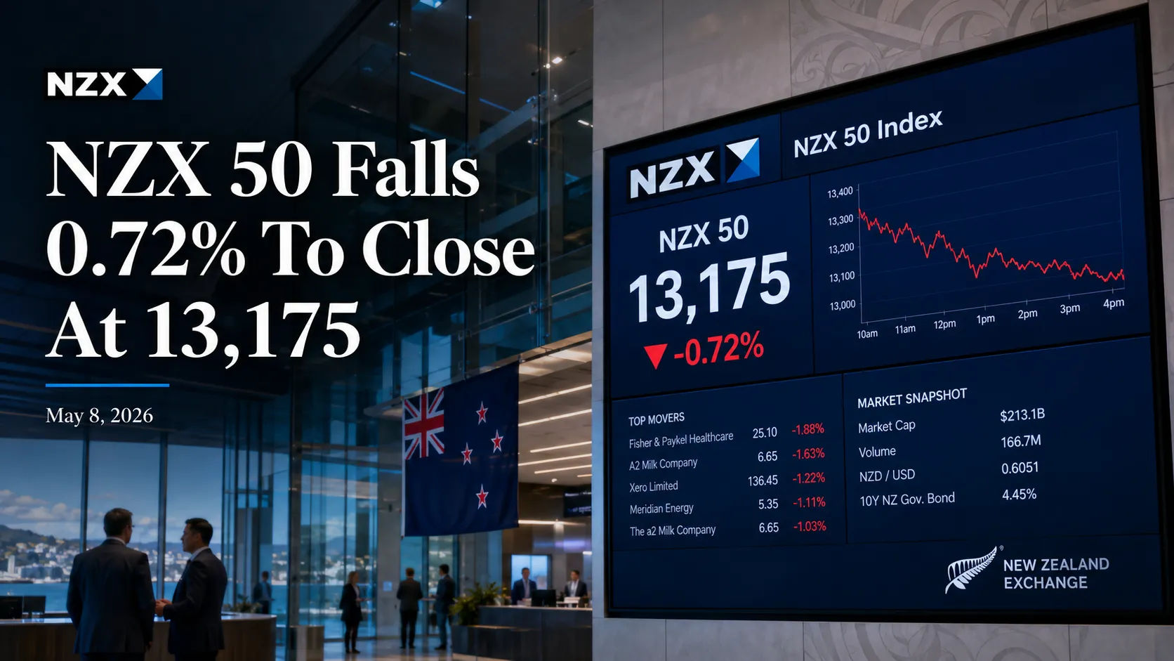 Nzx Graphs NZX 50 Closes Lower at 13,175 Points on May 8 2026 | AusNZ Finance Daily