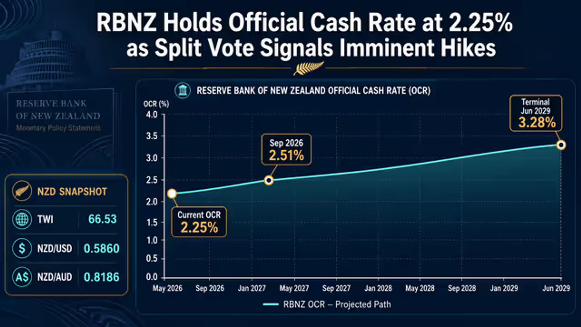 RBNZ Holds Official Cash Rate at 2.25% as Split Vote Signals Imminent Hikes